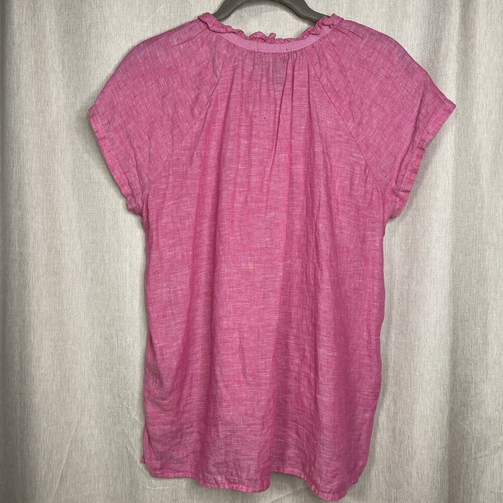 RACHEL RACHEL ROY 100% Linen Top Women’s Small Short Sleeve Ruffle Neckline Pink - Picture 3 of 5